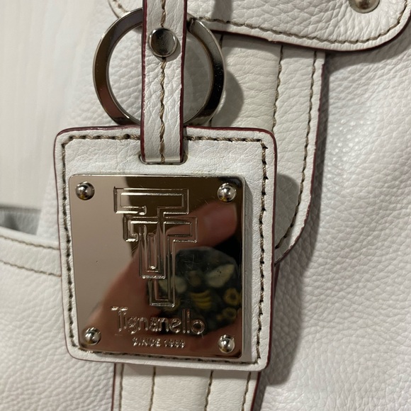 Tignanello white leather purse, pre owned, some discoloration, wear on handles - Picture 2 of 8